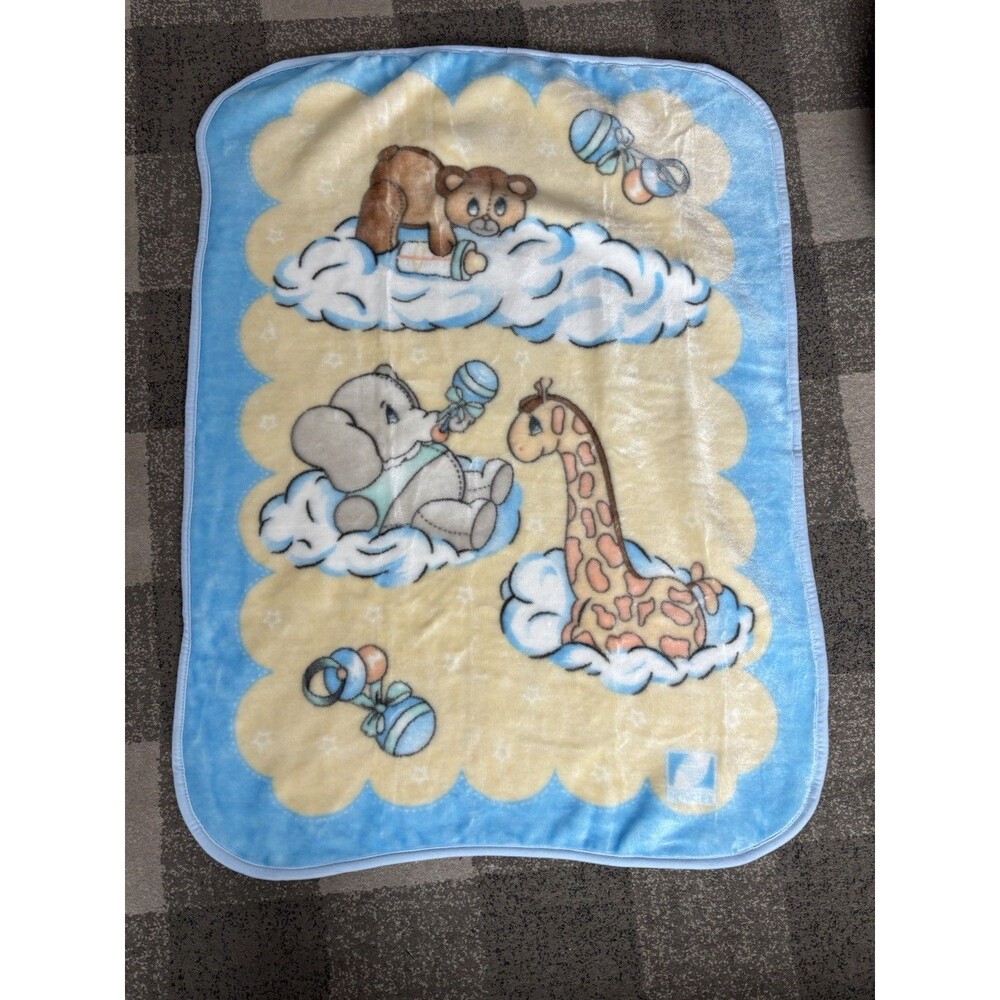 Novatex Baby Blanket Vintage HTF Excellent Bear Giraffe Elephant Mink Plush Rare